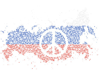 Abstract Geometric Circle dot pattern particle Peace icon shape with Russia national flag, VR technology Peaceful Pray and Stop war concept design color illustration on white background, copy space