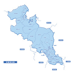 Naklejka premium 京都府地図 シンプル淡青 市区町村
