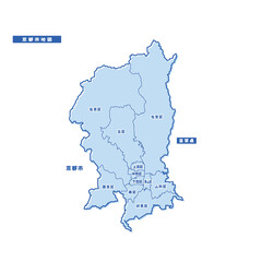 Naklejka premium 京都市地図 シンプル淡青 市区町村