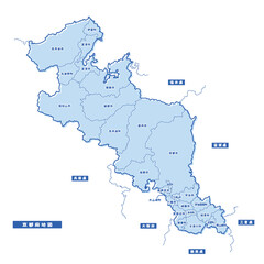 京都府地図 シンプル淡青 市区町村