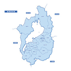 滋賀県地図 シンプル淡青 市区町村
