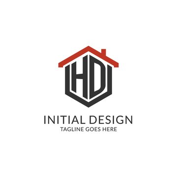 Initial logo HD monogram with home roof hexagon shape design, simple and minimal real estate logo design