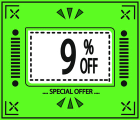 9% off. vector special offer marketing ad. green flag