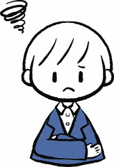 何かにぐるぐる悩んで考え込んでいるスーツ姿の男性のイラスト