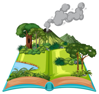 pop-up book scene volcano landscape clip art preview