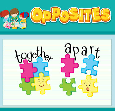 Education word card of English opposites word