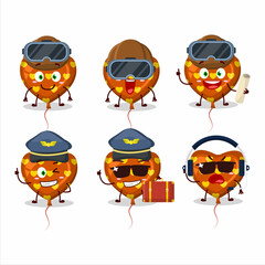 Pilot cartoon mascot orange love balloon with glasses