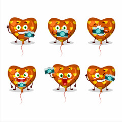 Naklejka premium Photographer profession emoticon with orange love balloon cartoon character