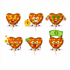 Orange love balloon cartoon character with cute emoticon bring money