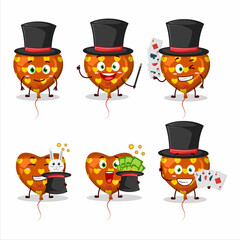 A orange love balloon Magician cartoon character perform on a stage