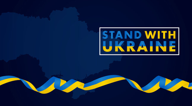 Blue Stand With Ukraine Poster With A Ukrainian Flag Ribbon