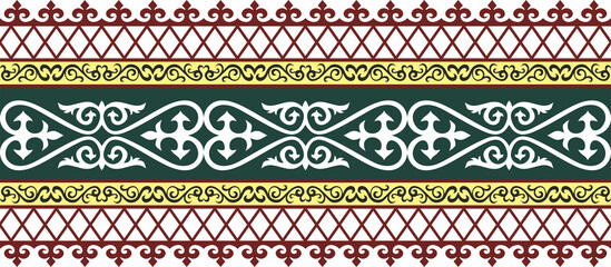 Vector seamless colored Kazakh national ornament, border, frame. Endless
Pattern of nomadic peoples of the great steppe, Kyrgyz, Mongol, Buryat, Kalmyk.