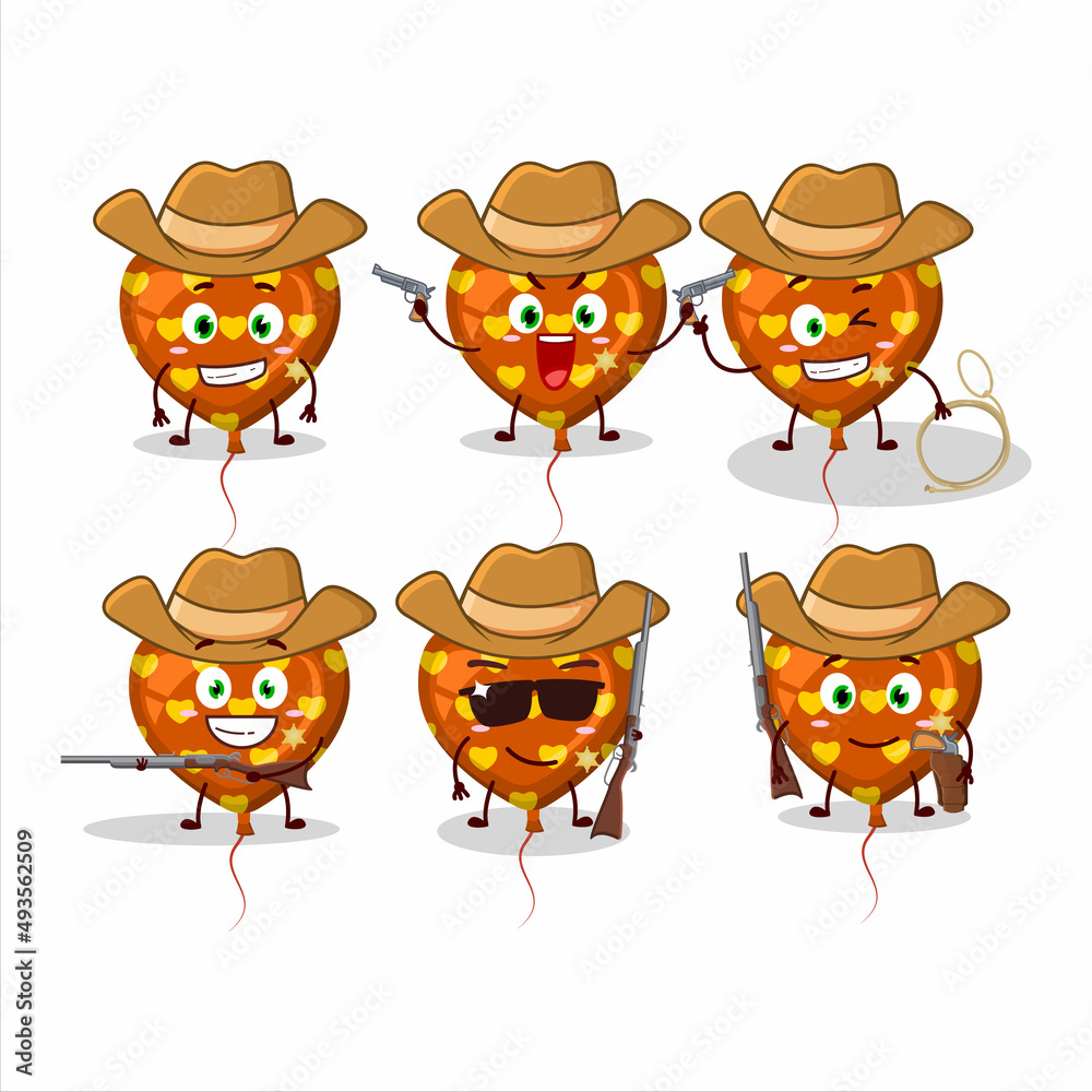 Sticker Cool cowboy orange love balloon cartoon character with a cute hat