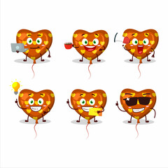Orange love balloon cartoon character with various types of business emoticons