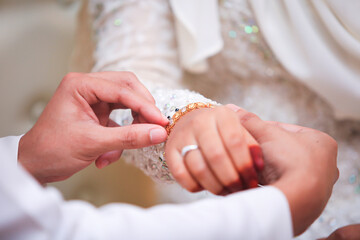 Malay Wedding bride during the marriage ceremony. Selective Focus. 