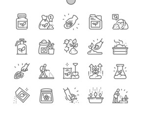 Fertilizer. Plants. Agriculture and growing. Natural fertilizer. Pixel Perfect Vector Thin Line Icons. Simple Minimal Pictogram