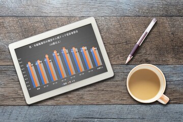 年齢階層別健診や人間ドック受診割合グラフ（タブレット コーヒー...