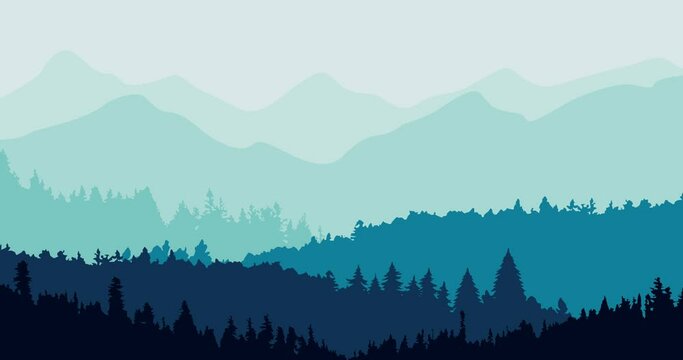 Animated Video Parallax Mountain Forest With Shades Of Blue