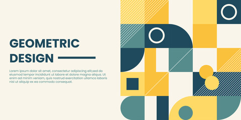 Modern flat geometric shapes background. Minimal abstract geometry grid pattern banner presentation illustration for poster, flyer, cover, brochure, header, web, texture, backdrop, wallpaper