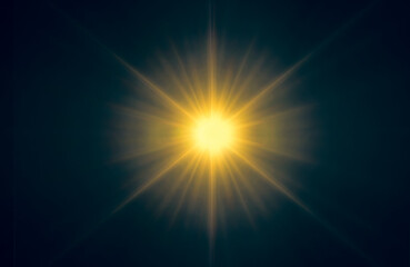 Fototapeta premium Abstract orange sparkling light rays and lighting flare on dark blue sky background.