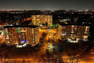 Aerial Drone View of Apartment Condo Community at Night 