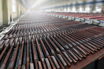 Electrolysis of copper anodes and cathodes. Copper is refined by electrolysis. The anodes cast from...