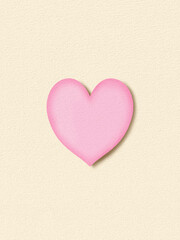 クリーム色の画用紙の真ん中にピンクのハート（タテ）