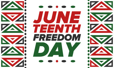 Juneteenth Independence Day. Freedom or Emancipation day. Annual american holiday, celebrated in June 19. African-American history and heritage. Poster, greeting card, banner and background. Vector