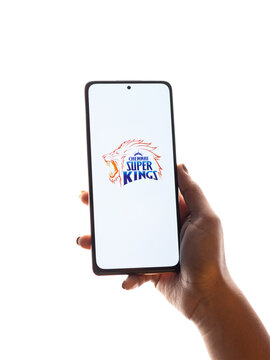 West Bangal, India - March 18, 2022 : Chennai Super Kings logo on phone screen stock image.