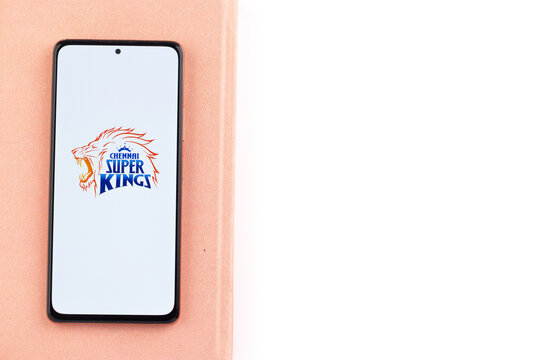 West Bangal, India - March 18, 2022 : Chennai Super Kings logo on phone screen stock image.