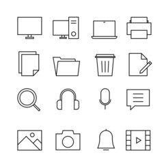 Essential icon set in outlined style. Suitable for design element of UI UX, user interface, and computer software navigation button.
