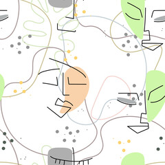 Obraz premium Woman Face line. Abstract drawing seamless pattern