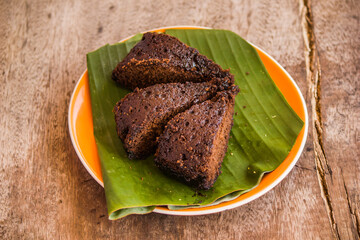 Sweet brown dessert is available on the table.