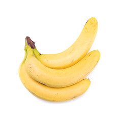 Fototapeta na wymiar Three ripe yellow bananas on a white background.