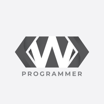 programmer logo with letter W design. Code Icon in trendy flat style isolated on white background.