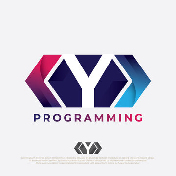 programmer logo with letter Y design. Code Icon in trendy flat style isolated on white background.