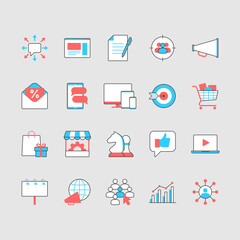 Marketing simple color icons. Editable stroke.