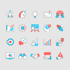 Startup simple color icons. Editable stroke.