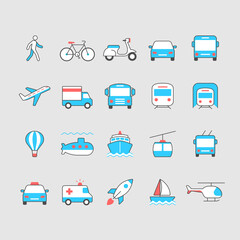 Transportation simple color icons. Editable stroke.