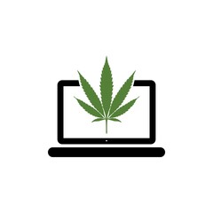 Laptop and marijuana or cannabis leaf icon isolated on white background