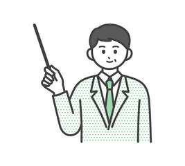 ビジネスパーソンが指し棒で説明するイラスト素材