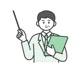 ビジネスパーソンが指し棒で説明するイラスト素材