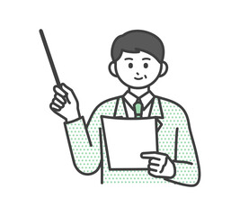ビジネスパーソンが指し棒で説明するイラスト素材
