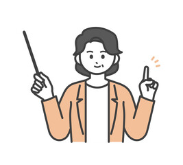 ビジネスパーソンが指し棒で説明するイラスト素材