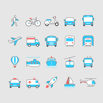 Transportation simple color icons. Editable stroke.