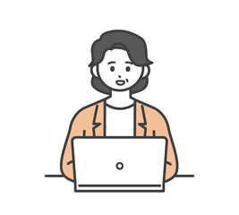女性社員がパソコンを操作するイラスト素材