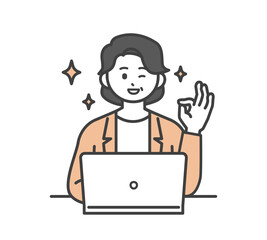 女性社員がパソコンを操作するイラスト素材