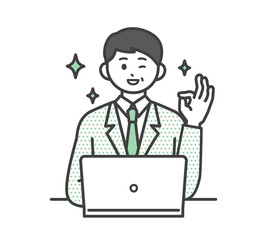 男性社員がパソコンを操作するイラスト素材
