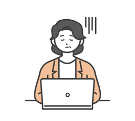 女性社員がパソコンを操作するイラスト素材