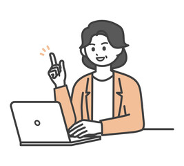 女性社員がパソコンを操作するイラスト素材